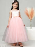Peach net party dress for girls, embellished with toy balloon prints, suitable for ages 1-2 to 10-11 years