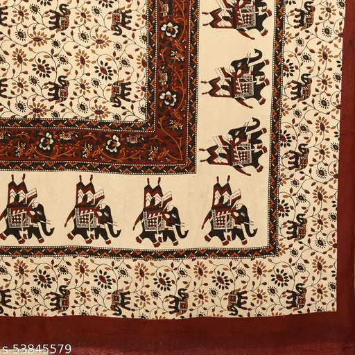 Maroon Hathi Cotton Flat Sheet, Jaipuri print, Shorya Textile's traditional Rajasthani bedding