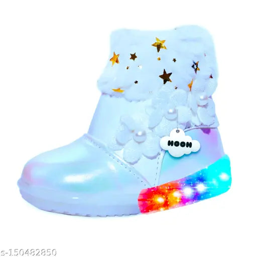 HooH_Baby floral printed leather long shoes in various sizes, TPR sole, zip detail - vibrant footwear for children's special occasions