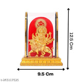 Golden foil Durga Maa Murti statue, multicolored marble material, 6 inches tall