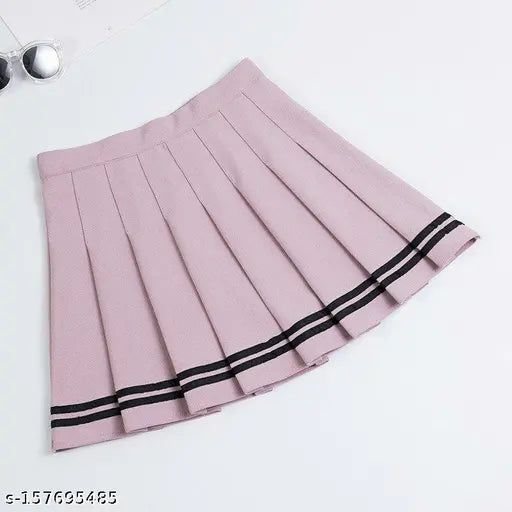 Solid cotton high-waist mini skirts, above knee length with shorts underneath for women's active wear, India origin