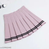 Solid cotton high-waist mini skirts, above knee length with shorts underneath for women's active wear, India origin