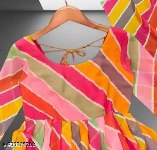 Georgette digital printed gown & dupatta set, trendy long-sleeved dress for parties or casual events