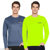 Neon green polyester long sleeve t-shirts (pack of 2) for men, pre-washed for a soft finish
