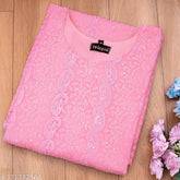 Pink georgette Chikankari sequin work kurti, hand wash, three-quarter sleeves, round neck, casual occasion
