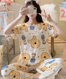Printed comfortable cotton blend nightdress/nightsuit, stylish design for women's sleepwear, short-sleeved pyjama set with printed pattern