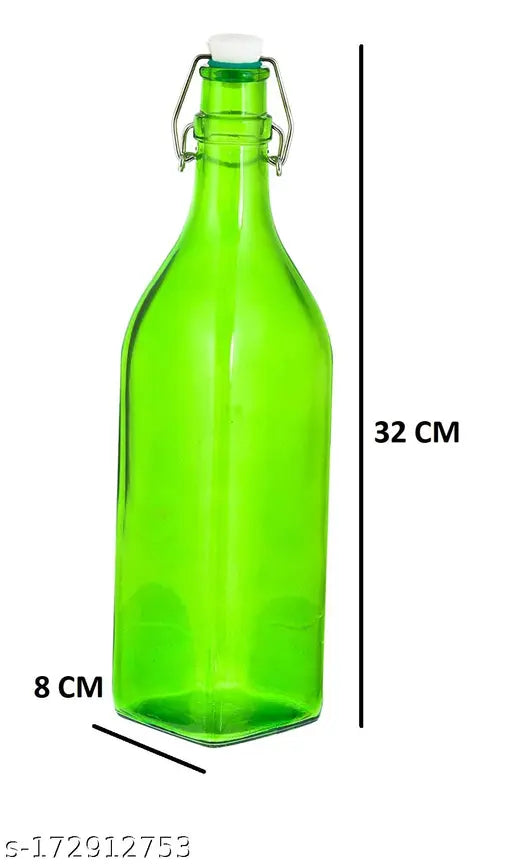 Sky Blue Machak Square Glass Bottle with Cork (1L), spill-proof kitchen decoration, food-grade safe, freezer friendly
