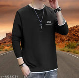 White cotton blend GUNAZ men's round neck t-shirt with piping detail, great for casual wear and versatile style