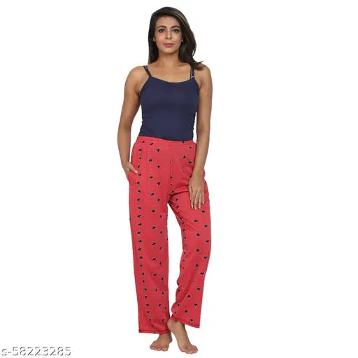 Red cotton maxi pyjama by Zionity, comfortable loungewear for women, made in India