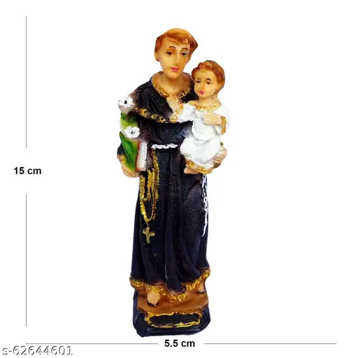 Multicolor poly resin Catholic wall decorative figurine: Newven St Antony showpiece idol (15 CM) for home decor, craft gifts, or living room