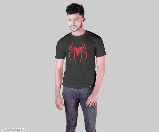 Cotton Spiderman Premium BioWashed Tshirt, men's short sleeves with printed logo, designed by newcomer, comfortable daily wear, proudly made in India