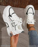 EVA sole striped sports shoes for women in synthetic leather, lace-up fastening