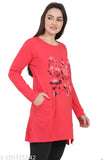 Cotton blend printed long sleeve women's polo t-shirt, trendy nightwear or sleepwear for formal events, India origin