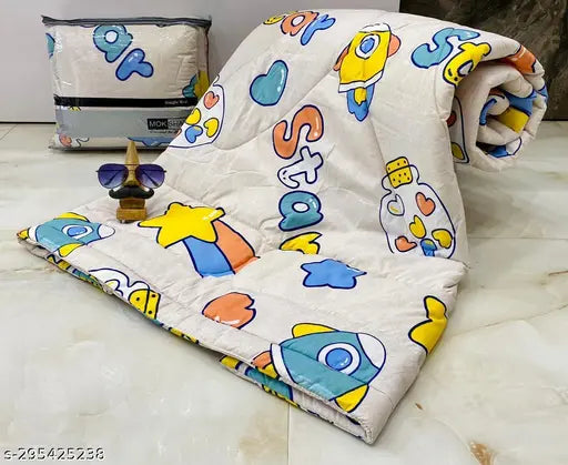 Blue car print reversible kids comforter, soft Glace cotton for all seasons