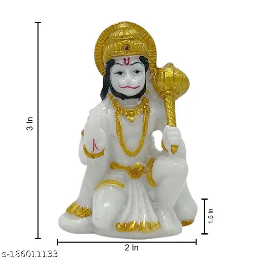 Hanuman handpainted marble idol for success and home decoration (2x1.5x3 white)