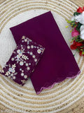 Georgette saree in solid pattern with zari woven net and sequins embroidery, India-origin Adrika Voguish Free Size