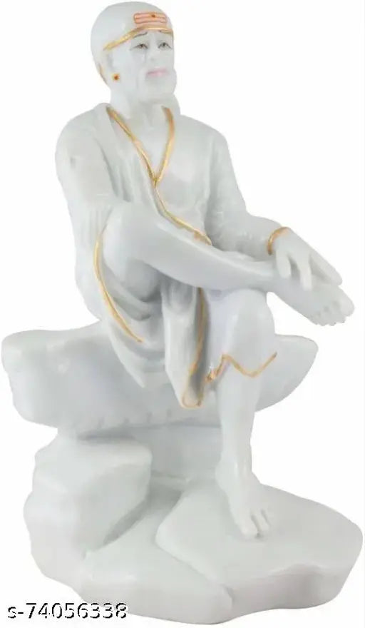 White Marble Sai Baba Murti decorative showpiece for homes and offices, 119 cm tall (Resin, White, Gold)