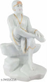 White Marble Sai Baba Murti decorative showpiece for homes and offices, 119 cm tall (Resin, White, Gold)