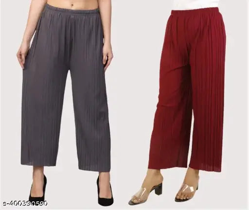 Plazoo Gray & Maroon Combo Set, crepe fabric, two-piece ensemble for women's formal wear, solid pattern, sizes range from 26-40 inches waist and 38-39 inches length