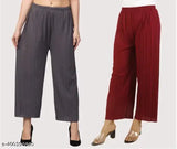 Plazoo Gray & Maroon Combo Set, crepe fabric, two-piece ensemble for women's formal wear, solid pattern, sizes range from 26-40 inches waist and 38-39 inches length