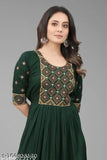 Green rayon embroidered Victoriya Kurta, traditional Indian fashion wear for women