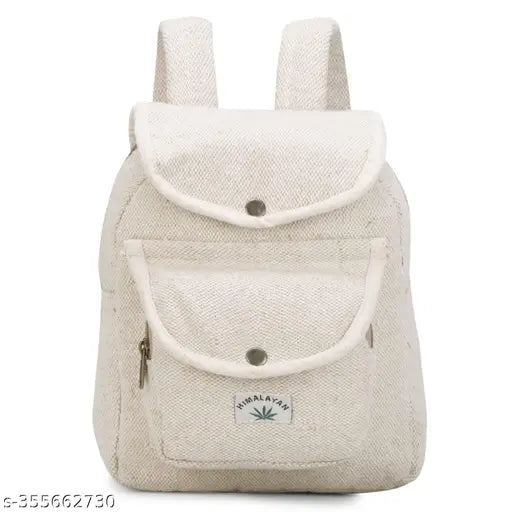Hemp small eco-friendly backpack for picnics and outings, net fabric with adjustable straps. Unique design featuring two compartments with zipper closure. Dimensions: 11"H x 9"L x 3"W. Made in India