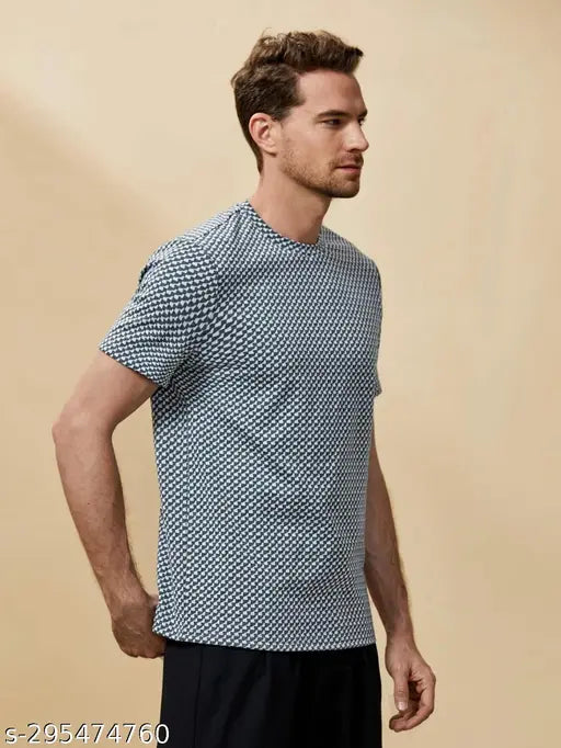 Greciilooks men's multicolor checked round cotton blend t-shirt, short sleeves, printed pattern, breathable, soft feel, regular fit, hand wash only, smart casual wear, India origin