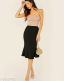 ADDYVERO black cotton blend solid trumpet skirt for women, contemporary casual fashion accessory for parties, weddings, and events