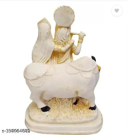 Handcrafted Poly Resin Radha Krishna Love Couple Statue, 23cm. Indian Marbel dust finish, durable decor for home/office/temple