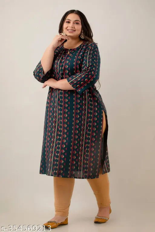 Rayon plus size printed combo kurti, three-quarter sleeves, 5XL (Bust Size: 50 in), ideal for weddings & parties