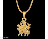 Silver-plated brass God Idol necklace featuring Maa Durga Sherawali MATA Rani, studded with Austrian Diamond and Deep red AD stone. Showcases Mata riding a tiger, with eight hands and weapons. Perfect spiritual jewelry for both men and women, suitable for gifting on various occasions such as festivals or Valentine's Day. Made in India