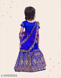 Taffeta silk embroidered lehenga choli set with net dupatta and short sleeves for Indian kids fashion