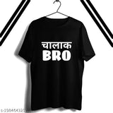 Black cotton half sleeve chalak bro typography t-shirt with premium quality, round neck, men's fashionable design for trendy wear. Made in India with eco-friendly organic dyes and soft, non-toxic water-based inks