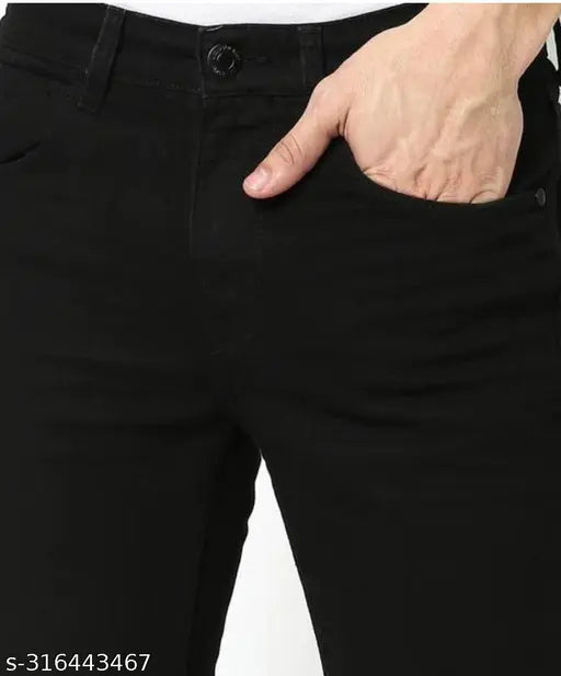 Cotton Plain Black Jeans by MOD MEN - Solid denim for men, available in sizes 28, 30, and 32