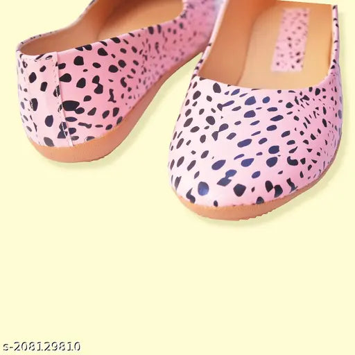 Synthetic DogPink bellies, printed ballet flats with closed back, durable & comfortable footwear