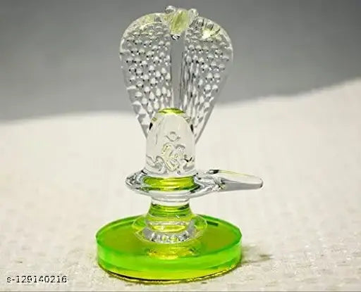 Crystal Sphatik Shivling idol with Naag, Indian home temple Pooja Shiva Idol