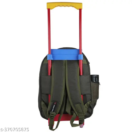 DARK green & light blue polyester net Indian Riders Zoo Cartoon Animal Kids School Travel Trolley Bag (30L), waterproof and durable school bag for 2-12 yr olds