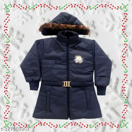 Navy Blue Nylon Girls Jacket Pack of 1 - Warm and trendy children's outerwear in solid design, perfect for winter or play