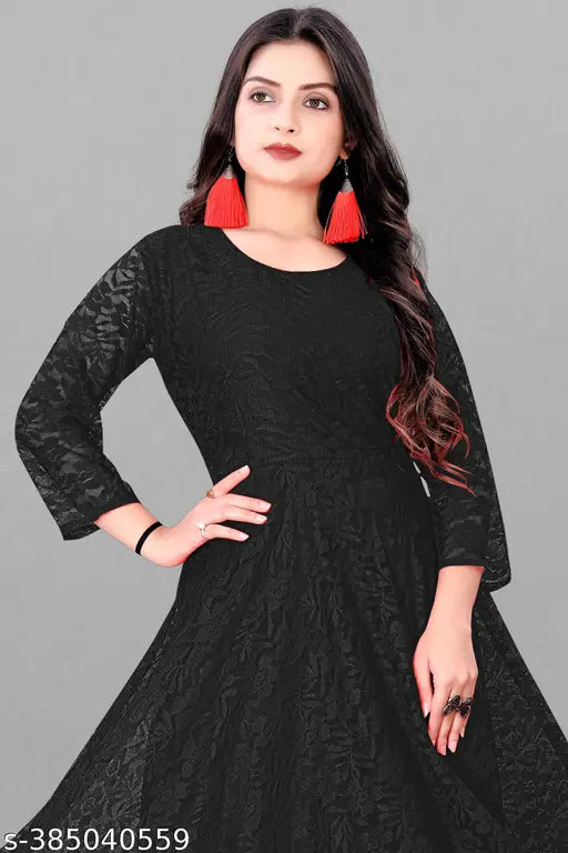 Red net, three-quarter sleeve traditional formal printed gown and kurtis for women, Indian designer