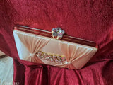 Rose gold embroidered net clutch bag, fabric hand purse for bridal wedding, free size (10x11 in)