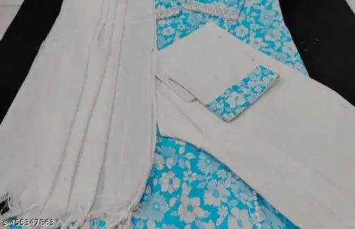 Cotton blend embroidered kurti dupset with cotton blend bottomwear in three-quarter sleeves, pack of 3 sizes from XS to XXXL, handcrafted Indian fashion for women