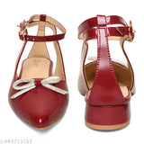 Maroon synthetic pointed toe heels with cherry bow embellishments - stylish and comfortable for girls, suitable for special occasions like Diwali or Navratri shopping