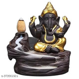 Black polyresin marble dust idols: Handcrafted combo of 2 Backflow Idols Lord Ganesh & Buddha, includes 51 free incense cones