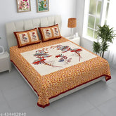 Pure cotton double King bedsheet set (90x108), Jaipuri pattern, with 2 pillow covers (17x27) - Regular quality from Apni Dukan