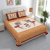 White Jaipuri-patterned pure cotton double King bedsheet set with 2 pillow covers, 144 thread count - ideal for AC rooms, adult use
