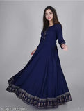 Navy blue rayon three-quarter sleeve solid kurta, Indian women's fashion in regular fit, perfect for casual wear and events