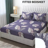 Glace cotton, premium-quality, botanical-patterned, fitted double king bedsheet with 2 pillow covers, ideal for summer use