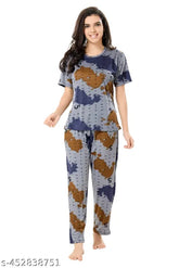 Large-size printed polycotton women's night suit with short sleeves - India