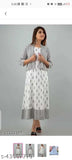 White rayon printed dress with jacket, trendy Indian combo in M, L, XL, XXL