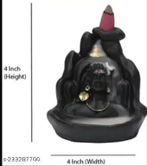 Black resin Haridwar Lord Shiva Adiyogi backflow fountain/incense holder for living room, meditation, yoga gifting. Dimensions: 10cm H x 8cm L x 7cm B